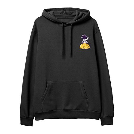 Astro-10  Baskılı Siyah Hoodie