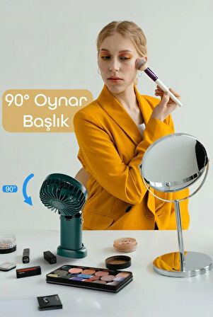 LCD Ekranlı Şarjlı El Fanı Mini Vantilatör 5 Kademe Sessiz Boyun Askılı Yeşil Fan