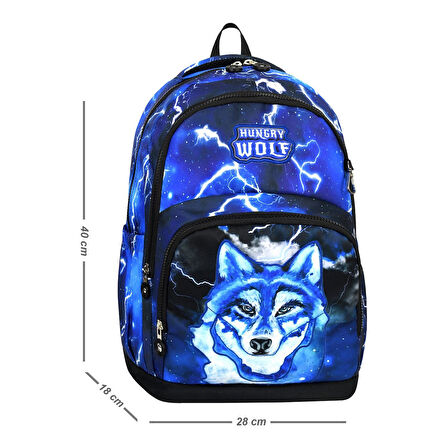 Hungry Wold Kurt Okul Çantası + Termal Beslenme + Kalemlik Kurt Çanta İlkokul Çantası Sırt Çantası