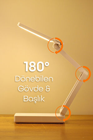 Şarjlı Masa Lambası 3 Renk 40 LED Katlanır Ayarlı Dokunmatik Dimmerli Okuma Işığı PR18