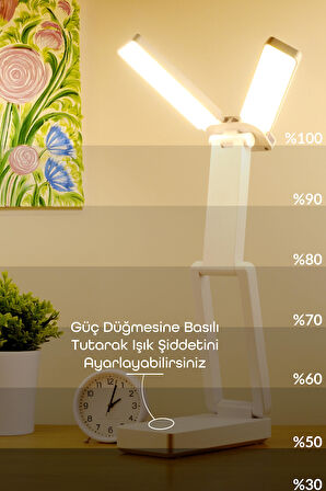 Şarjlı Masa Lambası 3 Renk 40 LED Katlanır Ayarlı Dokunmatik Dimmerli Okuma Işığı PR18