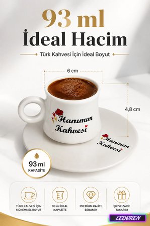 2'li Aile Fincan Takımı Evin Hanımı Evin Beyi 93 ml Türk Kahvesi Fincanı Hediye Kupa Seti