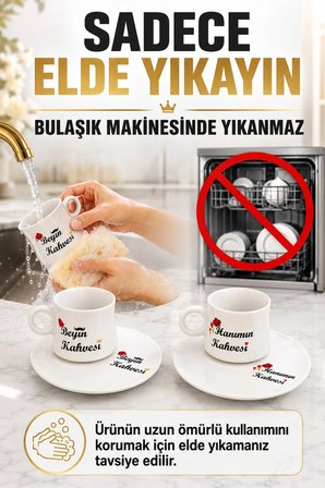 2'li Aile Fincan Takımı Evin Hanımı Evin Beyi 93 ml Türk Kahvesi Fincanı Hediye Kupa Seti