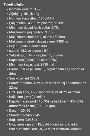 18650 Li-ion 3.7 V 1800 Mah Şarj Edilebilir Pil Sertec - 5 Adet