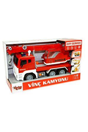 Sürtmeli Sesli Işıklı Vinç Kamyonu Oyuncak Vinç Araba OYUNCAK VİNÇ KAMYONU İNŞAAT ARAÇLARI KAMYON