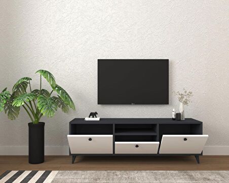 Conceptiva Relax Çift Renkli TV Sehpası 140 Cm 3 Kapaklı Tv Ünitesi