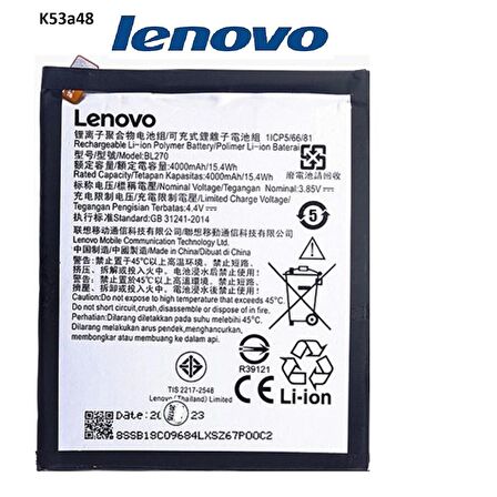 Lenovo K6 Note Pil Batarya K53A48 Bl270