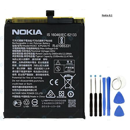 Nokia 8.1-X7 Batarya Pil Ta1119 He363 ve Tamir Seti