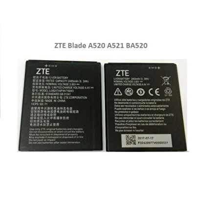 Zte Blade A520 A521 Ba520 Batarya Pil Li3824T44P4H716043 2400 Mah