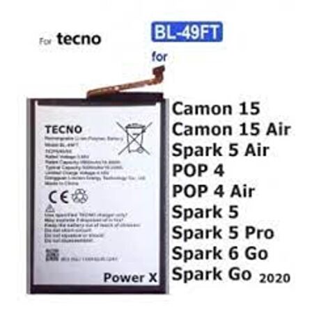 Tecno Spark 5 Pil Batarya BL-49 FT