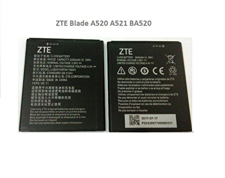 ZTE Blade A520 A521 BA520 Batarya Pil Li3824T44P4h716043 2400 mAh