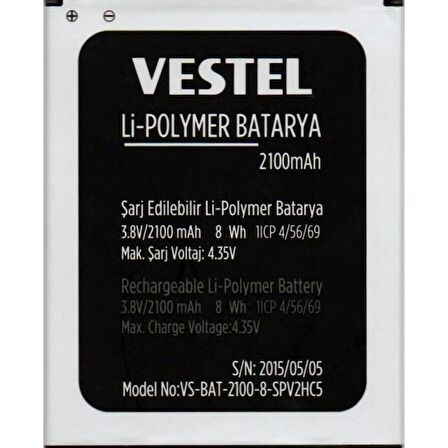 Vestel Venüs V3 5040 Pil Batarya 2100 mAh İthal