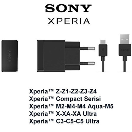 Sony Xperia Şarj Cihazı Aleti ve Kablosu Z Z1 Z2 Z3 Z4 Z5 M5 E5 XA