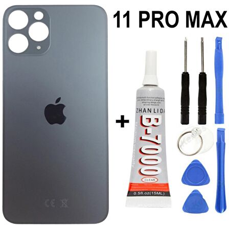 iPhone Uyumlu 11 Pro Max Arka Batarya Pil Kapağı + Yapıştırıcı + Tamir Set - Uzay Gri