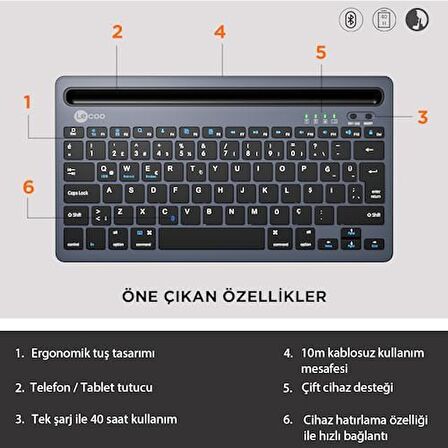 Lenovo Çoklu Cihaz Uyumlu Şarj Edilebilir Akıllı Tablet Tutucu Kart Yuvası Ultra İnce Klavye