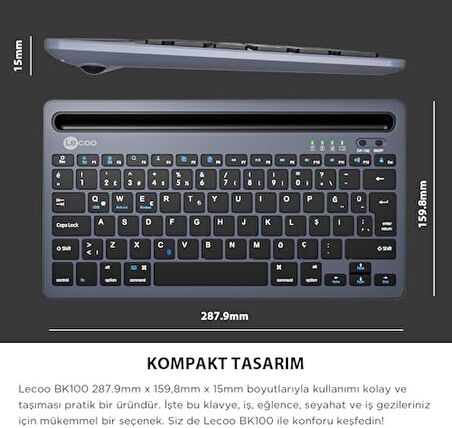 Lenovo Çoklu Cihaz Uyumlu Şarj Edilebilir Akıllı Tablet Tutucu Kart Yuvası Ultra İnce Klavye