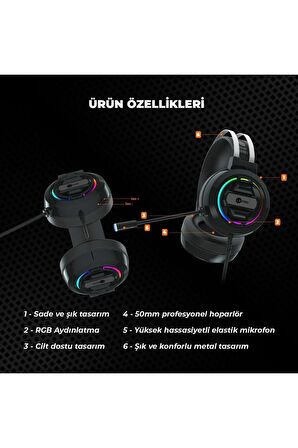 Lenovo Ht401 Kulak Üstü Rgb Gaming Oyuncu Kulaklığı 3.5mm Jack Usb