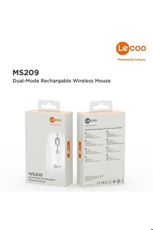 Lenovo Ws209 Dual Mod Bluetooth Ve Kablosuz Şarj Edilebilir Optik Mouse Siyah