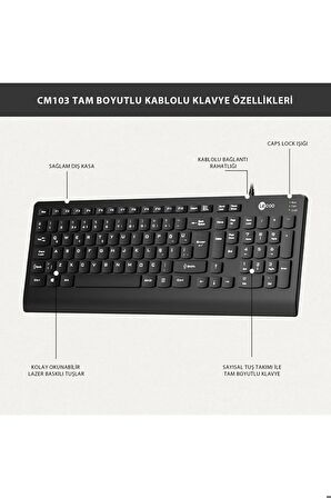 Lenovo Cm103 Usb Kablolu Türkçe Q Klavye & Mouse Set Siyah