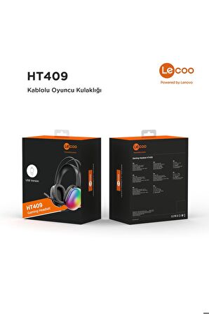 Lenovo HT409 USB Kablolu RGB LED Aydınlatmalı Mikrofonlu Kulak Üstü Gaming Kulaklık Siyah