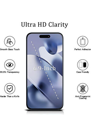 iPhone 16 İçin Ultra Dayanıklı 9H Temperli Cam Ekran Koruyucu | %100 Dokunmatik Hassasiyet | Parmak İzi ve Darbe Önleyici | Full HD Şeffaflık
