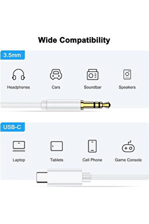 Type-c To 3.5 mm Aux Audio Kablo Araç İçi Uyumlu Aux Kablosu Araç İçi Dönüştürücü