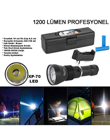 1200 LÜMEN PROFESYONEL ŞARJLI EL FENERİ WATTON WT-655