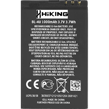 Hiking X9 İçin Pil Batarya Bl-4u 1000 Mah