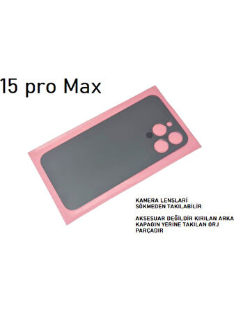 - iPhone 15 Pro Max Arka Pil Batarya Kapağı - Cam Kapak Geniş Lens Deliği