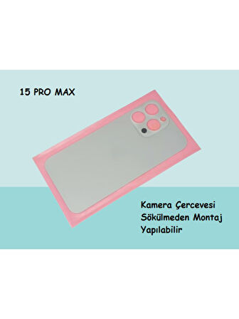 - iPhone 15 Pro Max Arka Pil Batarya Kapağı - Cam Kapak Geniş Lens Deliği