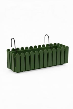Balkon Saksısı Çit Saksı YEŞİL Renk Metal Askı Aparatlı Dekoratif Balkon Saksı 9lt  53cm ib02