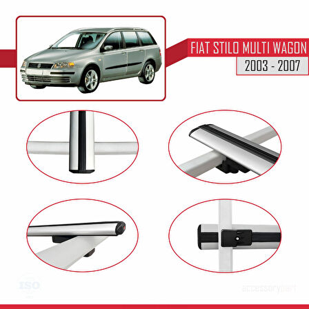 Fiat Stilo Multi Wagon 2003-2007 Arası ile Uyumlu BASIC Model Ara Atkı Tavan Barı Gri 2 Adet