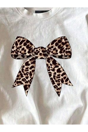 Unisex Leopar Desenli Kurdele Baskılı Tasarım Tshirt