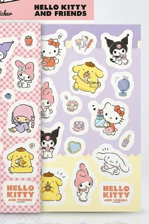x Dekomus Lisanslı Best Friends 2'li Kuşe Sticker Hello Kitty,Kuromi,My Melody