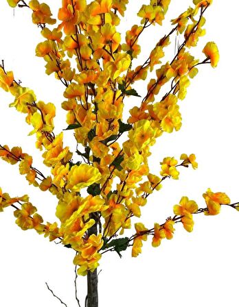 Yapay Ağaç Bahardalı Ağacı Sarı Japon Kiraz Çiçeği Sakura Çiçeği 127x70cm Siyah Plastik Saksılı