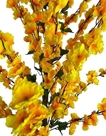 Yapay Ağaç Bahardalı Ağacı Sarı Japon Kiraz Çiçeği Sakura Çiçeği 127x70cm Siyah Plastik Saksılı