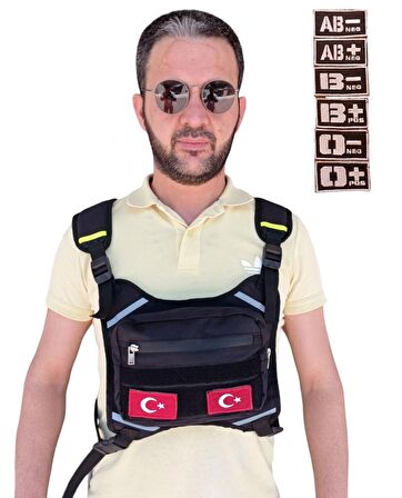 Motorcu Göğüs Çantası Reflektörlü Su Geçirmez Kan Grubu Seçenekli