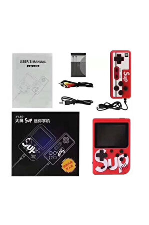 Çift Kol 400 Nostalji Oyunlu Mini Atari Kırmızı Oyun Konsolu