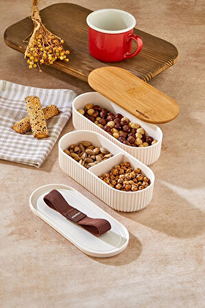 1000ml Ahşap Kapaklı Lunch Box 2'li Set Diyet Beslenme Kutusu Bambu Saklama Kabı