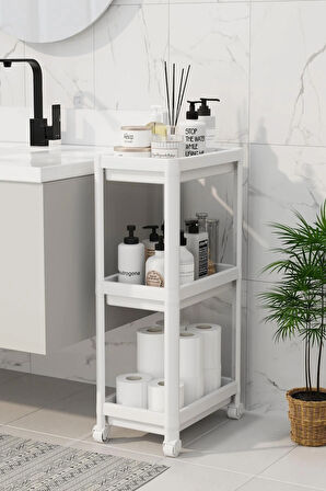 3 Katlı Banyo Raf Ünitesi (PEGGY) Beyaz Banyo Düzenleyici Şampuanlık Havluluk Dolap(BEYAZ)