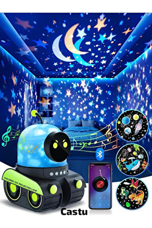 ÇOCUKLAR İÇİN EĞİTİCİ VE EĞLENCELİ ROBOT TEMALI PROJEKTÖR GECE LAMBASI