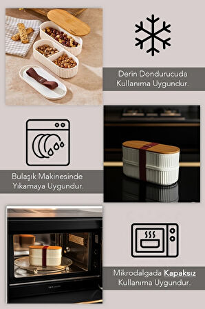 Bambu Kapaklı Lunch Box Kahvaltılık Saklama Kabı Large Bölmeli