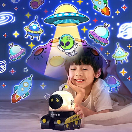 Çocuklar Için Eğitici Ve Eğlenceli Robot Temali Projektör Gece Lambasi