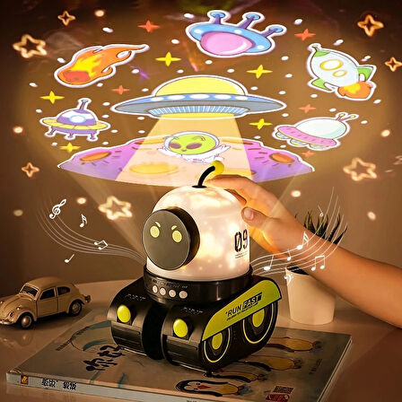 Çocuklar Için Eğitici Ve Eğlenceli Robot Temali Projektör Gece Lambasi
