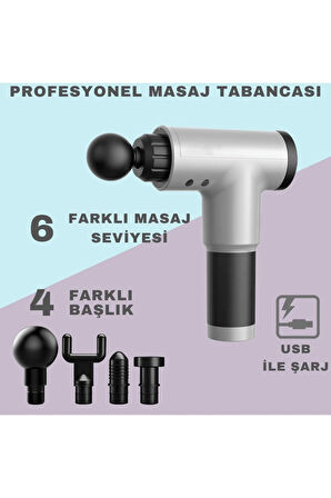 BUĞZ Masaj Tabancası 4 Başlıklı Sporcu Masaj Aleti 6 Kademeli Boyun Bel Sırt Bacak Ayak Masajı
