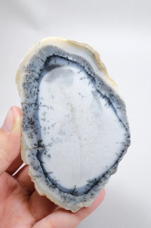 Beyaz ve Mavi Merlinit – Dumanlı Mavi Bantlı Dendritik Opal, 380g
