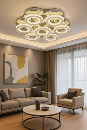 Kumandalı 3 Renk Işık ,7 li Modern Kaplama Sarkıt Led Avize Salon Oturma Odası Plafonyer Avize