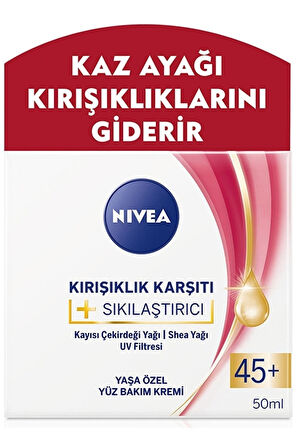 NİVEA KIRIŞIKLIK KARŞITI + SIKILAŞTIRICI KREM 45+ YAŞ 50 ML