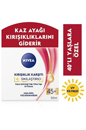 NİVEA KIRIŞIKLIK KARŞITI + SIKILAŞTIRICI KREM 45+ YAŞ 50 ML