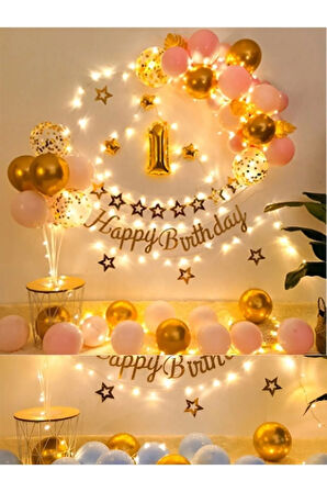 Pembe Gold Balon Kemer Çelenk Kiti Ve Işık